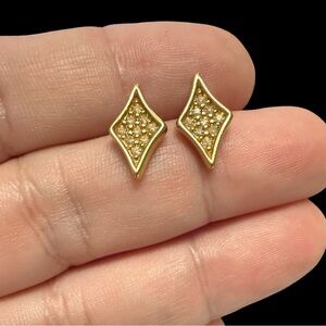 Vintage Signed Trifari Diamond Shaped Earrings Gold Tone Rhinestone Inlay